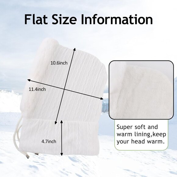 Women White Polyester Warm Thick Fluff Beanie Neck Face Winter Balaclava - Picture 7 of 7